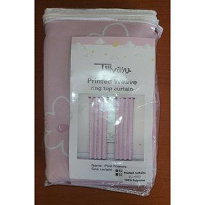 Tillyou Printed Weave Ring Top Curtain Pink Flowers 1 Kid's curtain 52 x 84